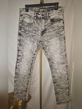 SOUTHPOLE Men's Stretch Biker Denim Skinny Jeans in gray/ black acid wash 32x30